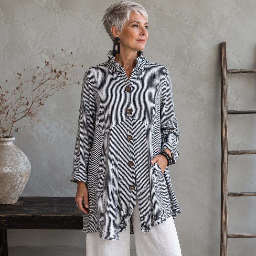 Soft Surroundings Black Stripe  Long Sleeve Tunic Medium